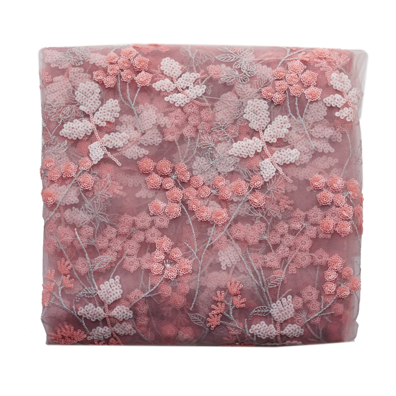 Качественная розовая серия мягкая марлевая ткань блестящая Цветочная вышивка