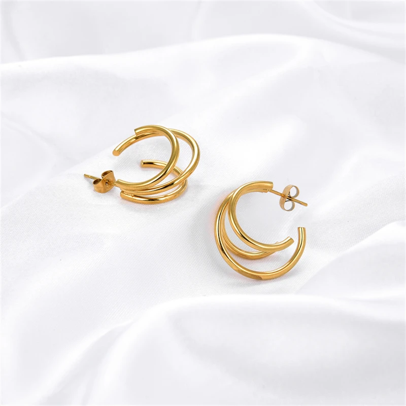 

2022 Lastest Trendy Three Triple C Shape 316L Stainless Steel Hoop Earrings For Women Statement Circle Earrings Jewelry Gifts