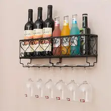 Wall Mounted Iron Wine Rack Wine Bottles Glass Cups Storage Hanging Rack Bar Hanger Shelf Wine Glass Rack Stand Holder