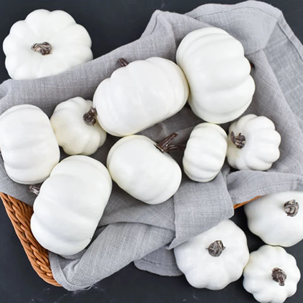 

12Pcs Artificial White Pumpkins Artificial White Pumpkins Fall Thanksgiving