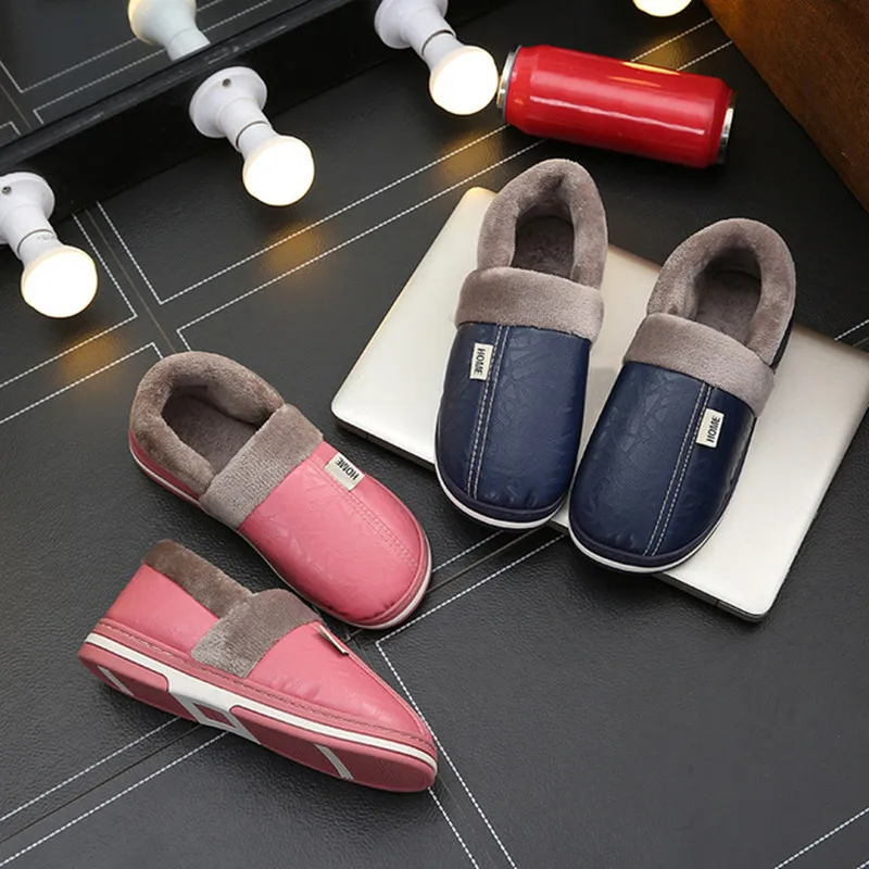 Зимние тапочки для пары домашние и уличные термоизоляционные кожаные