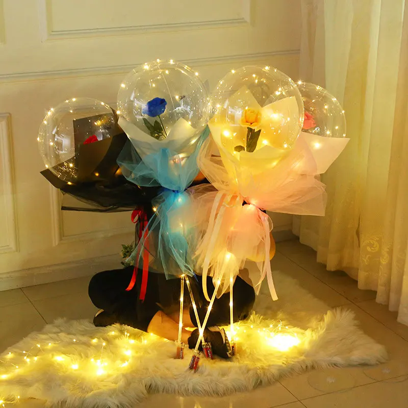 

Led Light Rose Flower Balloons Birthday Wedding Decoration Transparent Flower Bobo Balls Led Luminous Balloon Valentines Bouquet