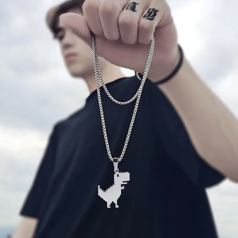 Vintage Metal Dinosaur Pendant Necklace Goth Chain Cute Cartoon Design Charm Choker Necklace for Women Cool HipHop Jewelry Neck