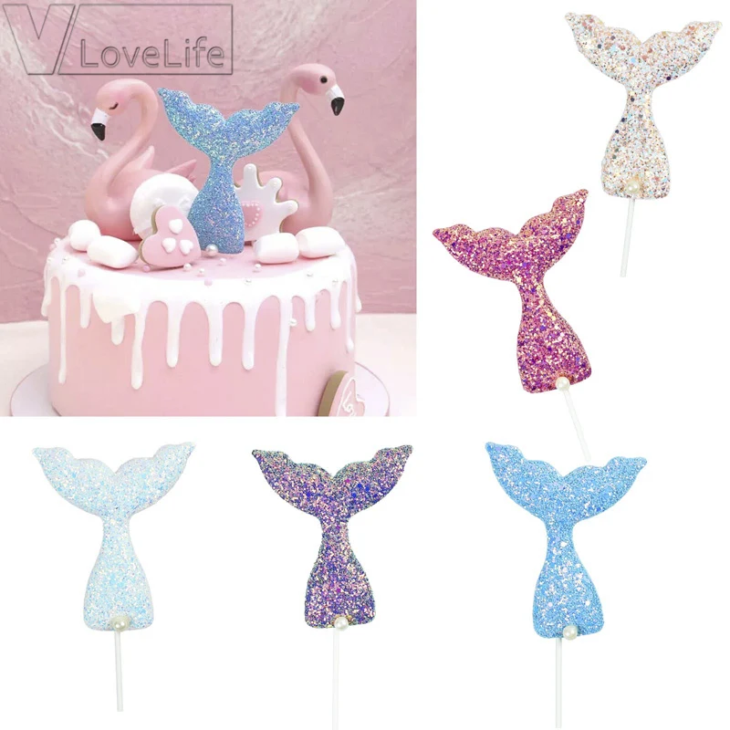 Красочные Блестки Русалка хвост кекс топперы морской медиаторы Свадебная