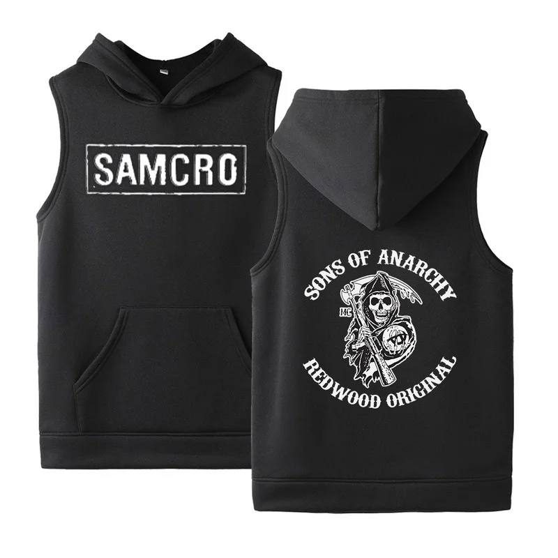 

NEW Summer Men's Sons Of Anarchy Casual Hoodies Cotton Vest Male Print College Man SAMCRO Solid Sleeveless Sweatshirts Tops