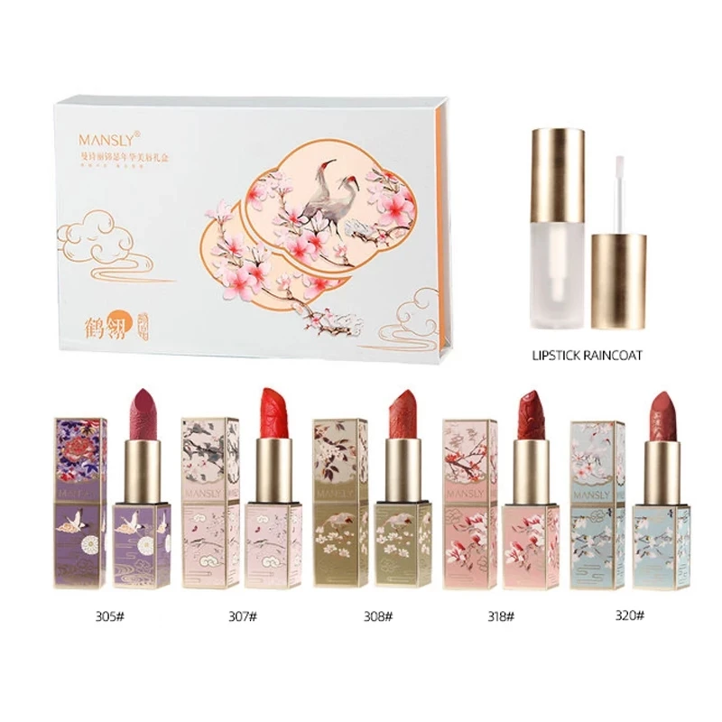 

6pcs/set Chinese Style Classical Packing Matte Solid Lipstick Set Waterproof Long Lasting Moisturizing Lip Stick Makeup Cosmetic