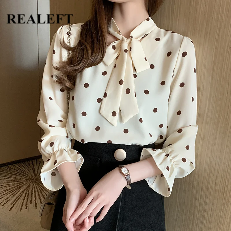 REALEFT Новинка 2020 Весна летнее в горошек женская рубашка блузка Топы с длинным