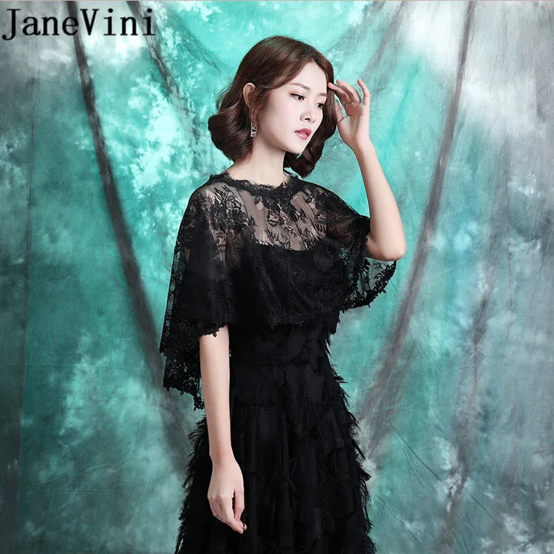 JaneVini 2020 Black Lace Bridal Wrap White Bride Bolero Femme Etole Mariage Summer Party Wedding Shawl Boleros overslag jurk | Свадьбы и