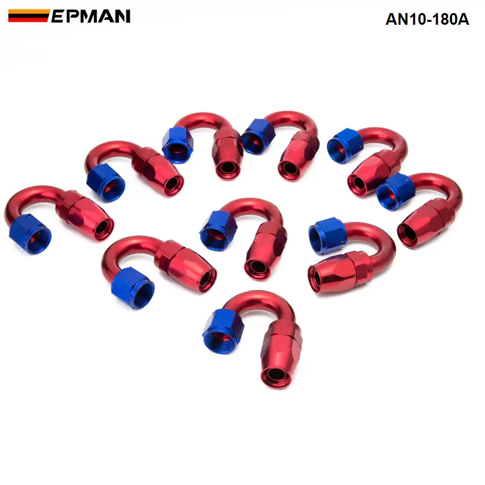 10 шт./компл. 180 градусов высокопроизводительный Алюминиевый штуцер для шланга AN10 |