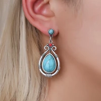 modyle fashion vintage tibetan silver natural turquoises earring blue stone water droplets dangle earrings for women boho