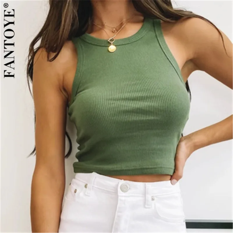 Женский хлопковый топ FANTOYE повседневный однотонный ребристый Топ без рукавов