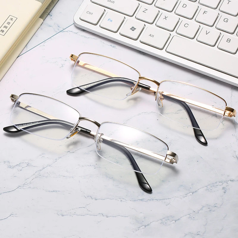 

Новые с плоскими стеклами и половинной рамкой Для мужчин Бизнес готовой близорукость очки в стиле ретро, металлический декор, антибликовым...