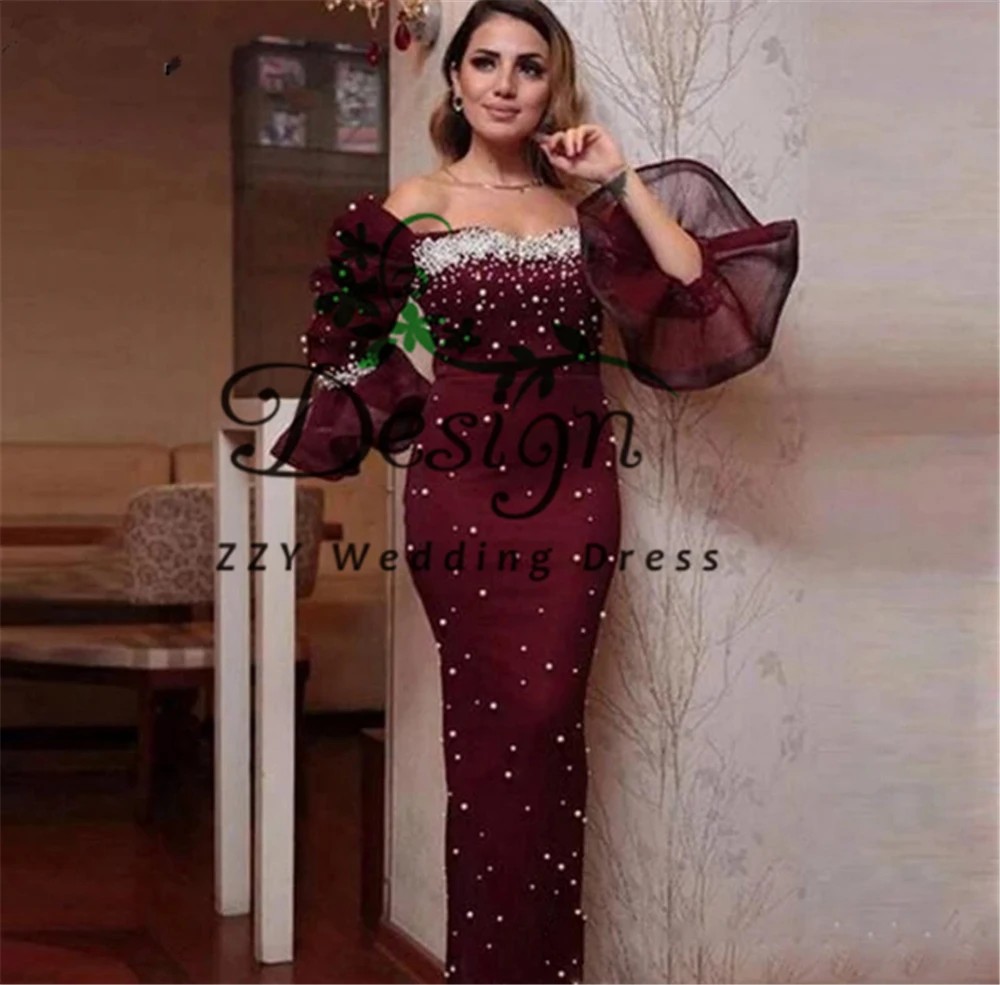 

Vestidos Largos De Fiesta Sheath Half Sleeves Pearls Beading Mother's Dresses Vestidos De Fiesta De Noche Dresses For Women