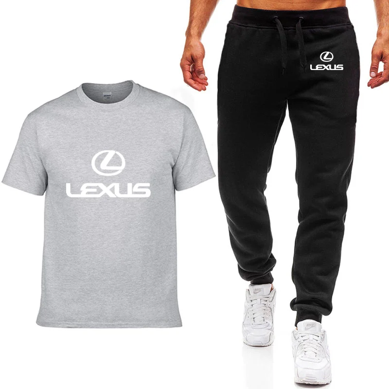 

Summer New Men Trend O Collar T Shirts Lexus Car Logo Printed Casual Cotton Short Sleeve Hedging Tshirt Pants Suit Men Clothing