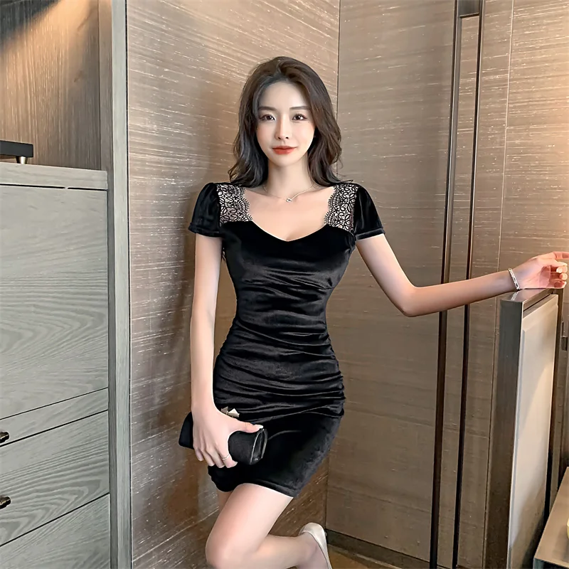 Соблазнительное кружевное строченное Золотое Бархатное облегающее платье по