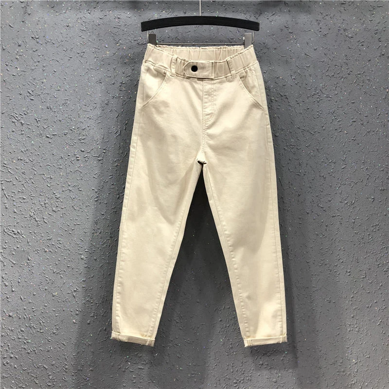 

New Arrival Summer Women Harem Pants All-matched Casual Cotton Denim Pants Elastic Waist Plus Size Yellow White Jeans