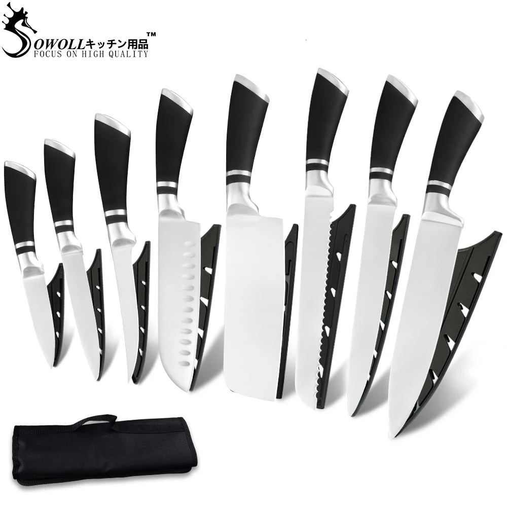 Набор ножей Sowoll с 8 карманами в рулоне кухонный шеф-повар из нержавеющей стали 3CR13