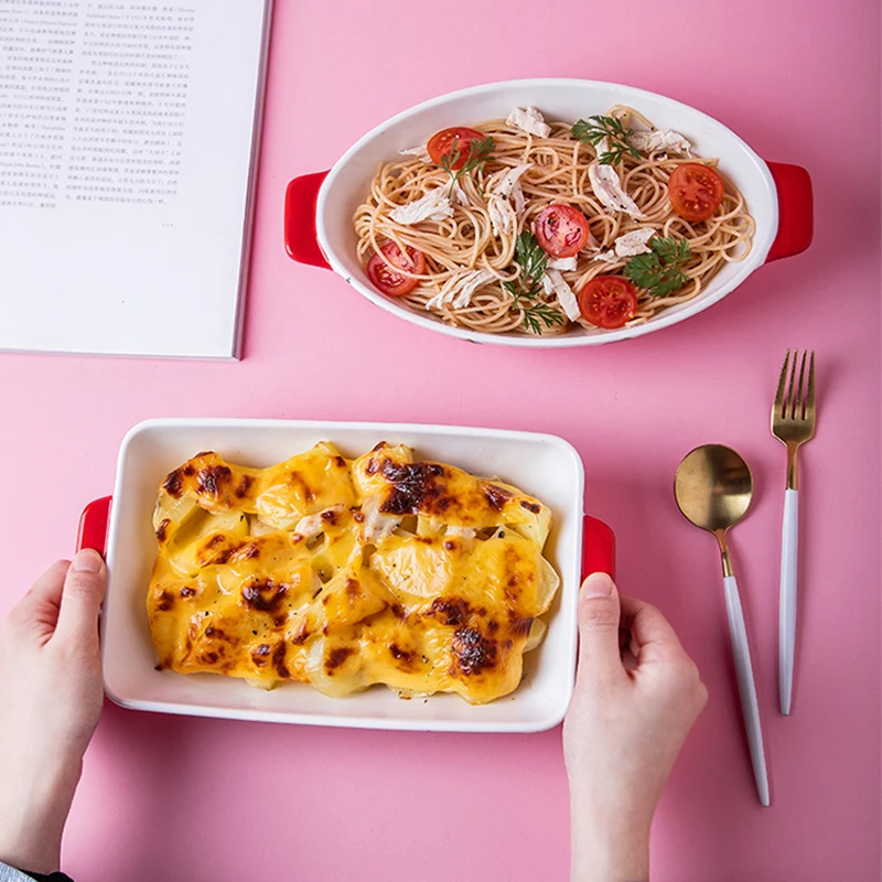 Керамическая посуда овальная квадратная бинауральная форма для выпечки риса