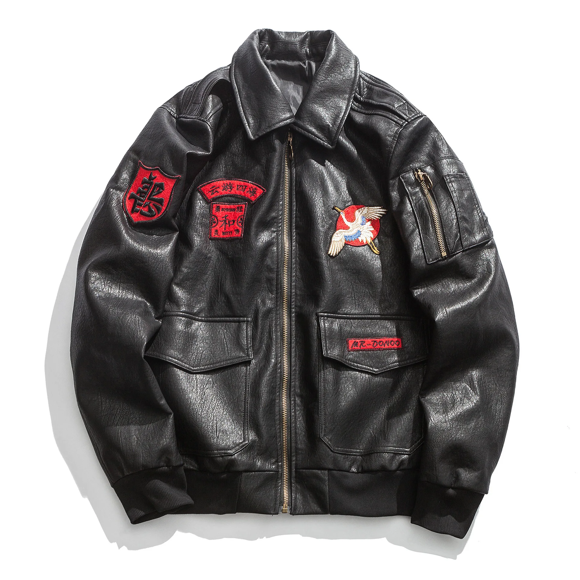 

S-5XL Motorcycle Mens Japanese Sukajan Souvenir Jacket Bomber Great Wave Off Fashion Leather Coat Outwear 2Colors Plus Size