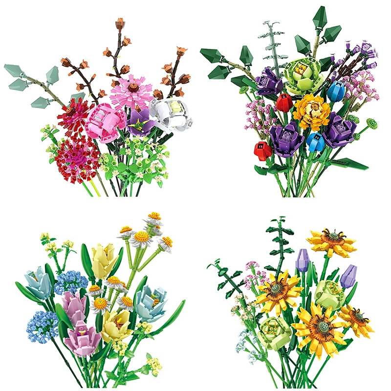 Технические букеты цветы игрушки для девочек розы кирпичи блоки день рождения