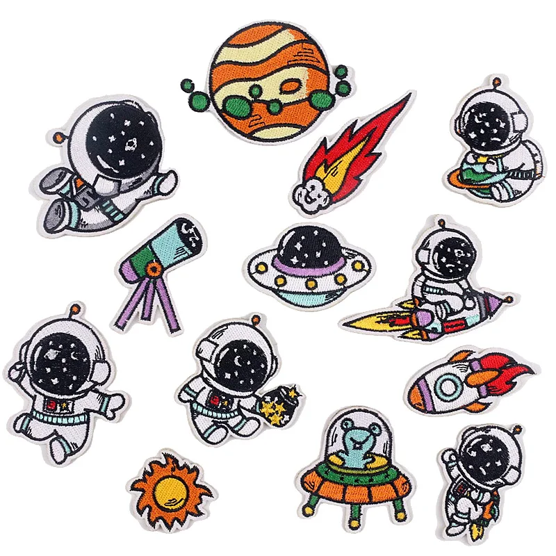 Нашивки с вышивкой астронавта тканевые наклейки нашивка Ракета термоклейкая для