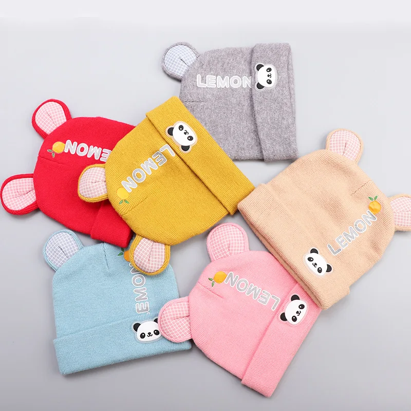 100% хлопковая милая детская шапка с пандой для малыша вязаные теплые детские