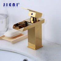 jieni golden plated bathroom basin sink waterfall solid brass mixer tap vanity faucet w wide spout