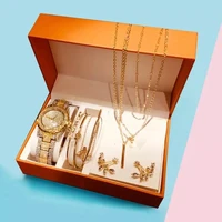 luxury watches set women diamond rhinestone quartz watch creative leaves necklace bracelets earrings watch gifts sets for women