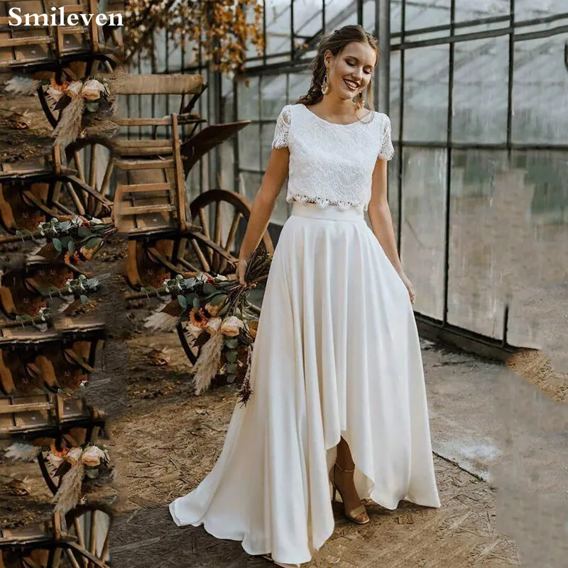 Smileven Boho Свадебное платье из 2 частей с кружевной аппликацией коротким