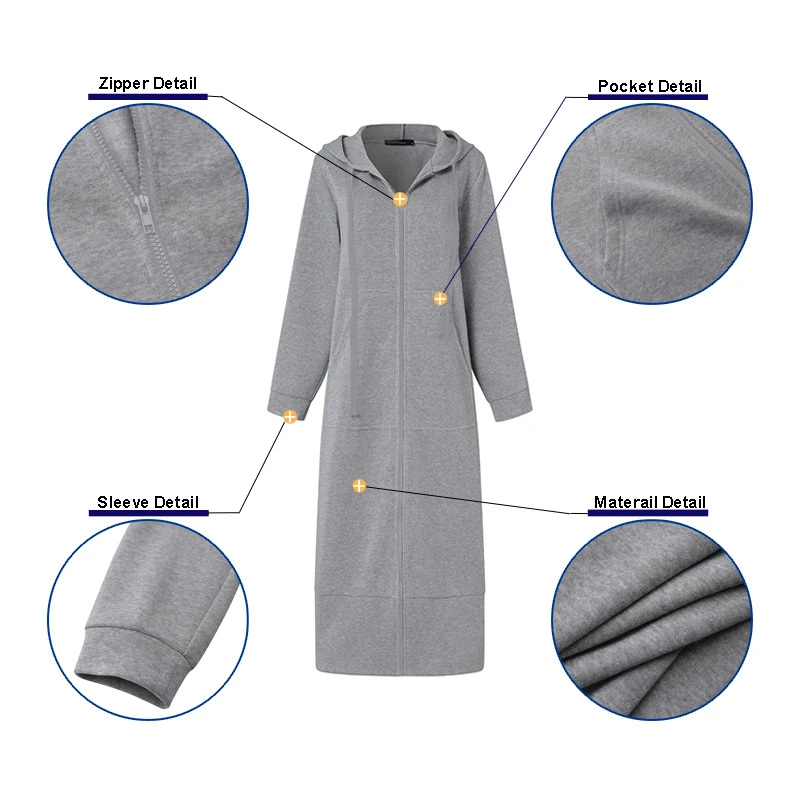 

Women Hoodies Sweatshirt Coats Plus Size Coat ZANZEA Autumn Winter Long Outwear Casual Hooded Full Sleeve Zipper Fleece Jackets