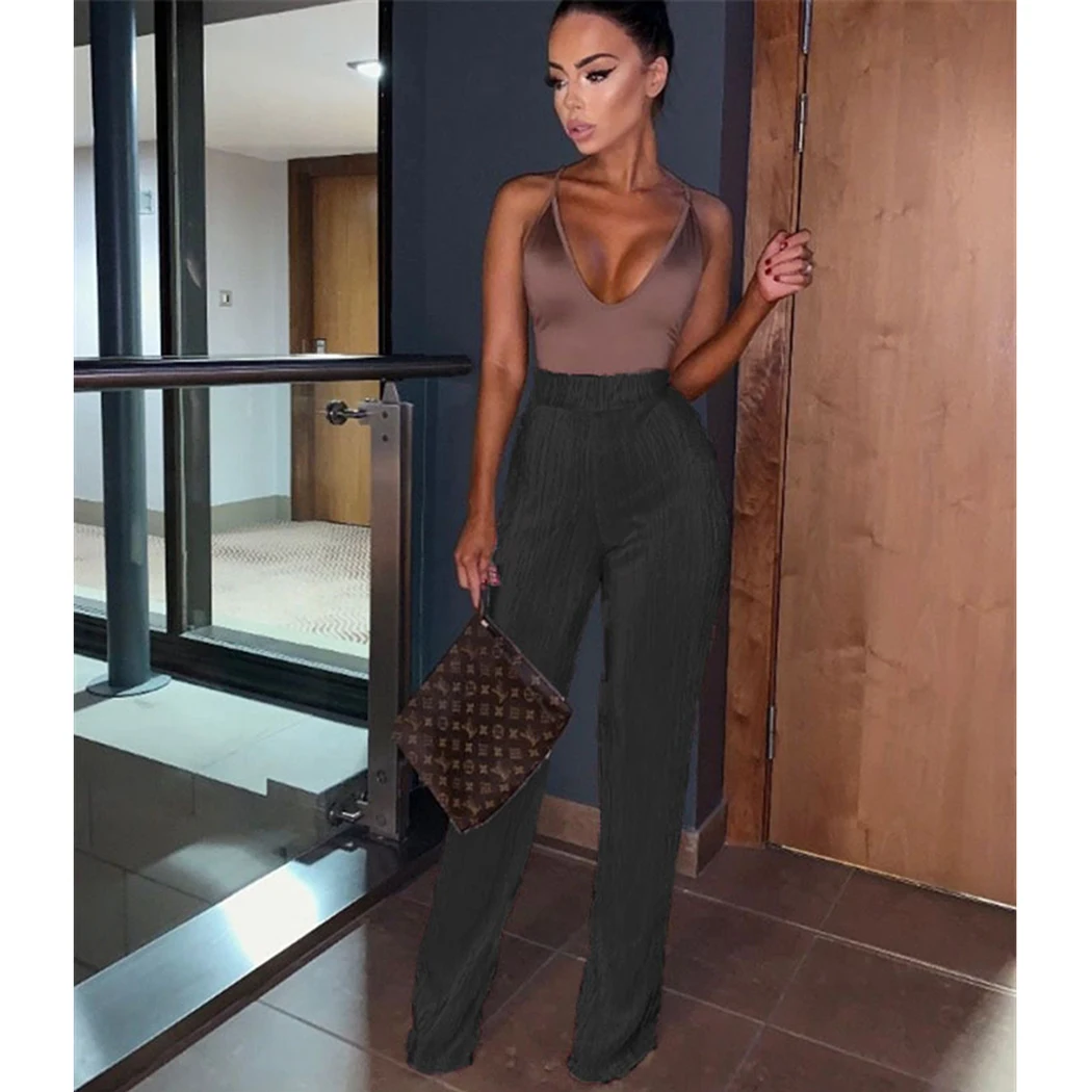 Сексуальные женские блестящие брюки для ночного клуба длинные широкие 2019 модные