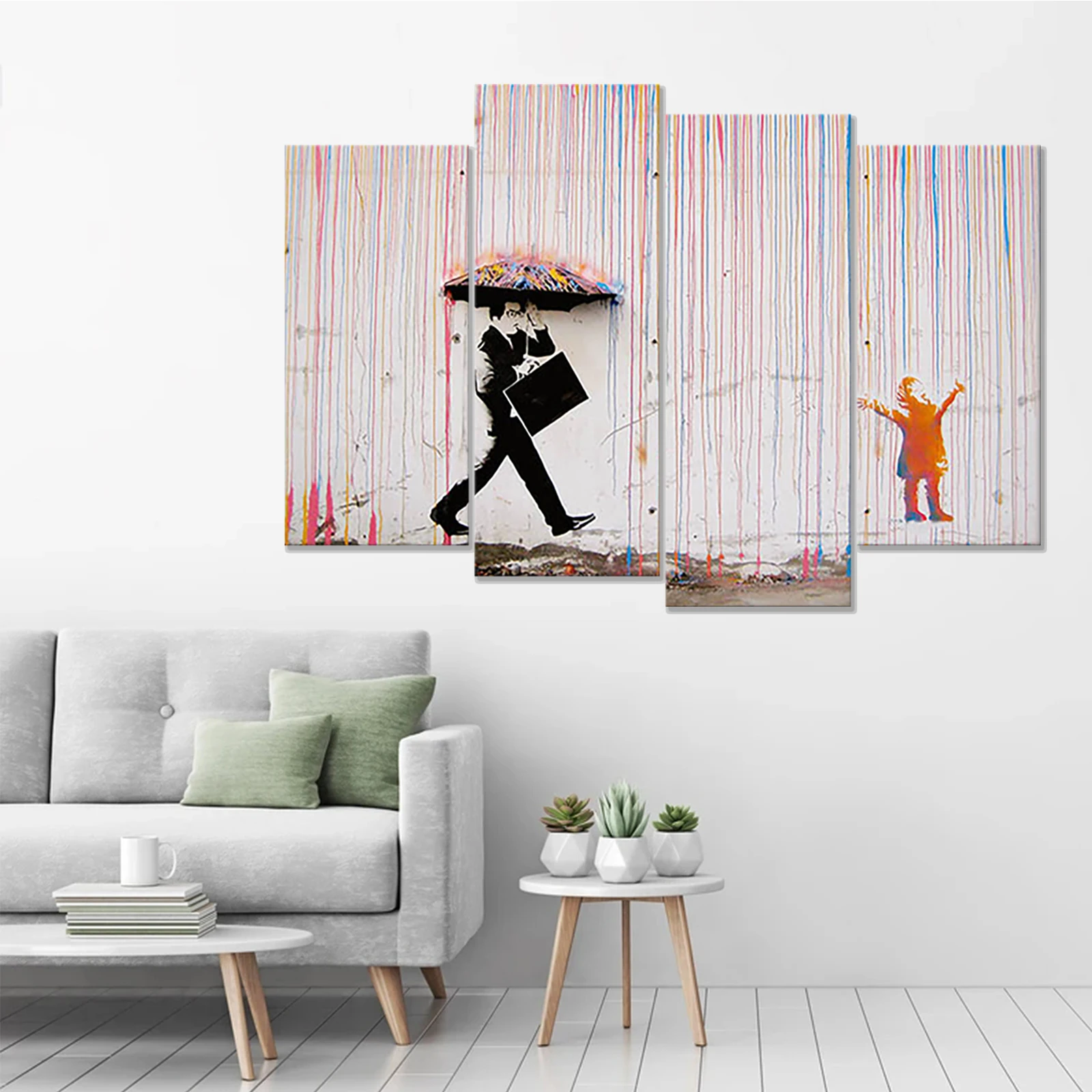 

HD Печатный холст модульная художественная картина Картина 4 шт. зонтик человек и девушка картины граффити домашнего декора стены фон постер...