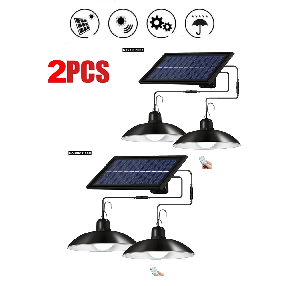 

remote 30 led 2 head Retro Lampshade Solar Pendant Chandelier solar Lamp Light For Outdoor Garden Wall Yard Security Lighting Wi
