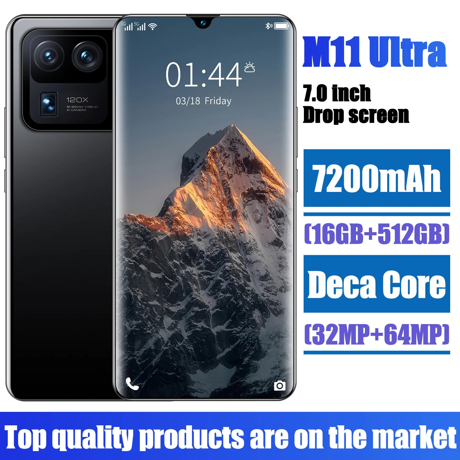 

M11 Ultra 16GB+512GB 32MP+64MP 7.0 Inch 1440*3200 7200mAh 5G Network Smart Phone Andriod 11 Face ID 10 Core Mobile Phone MT6893