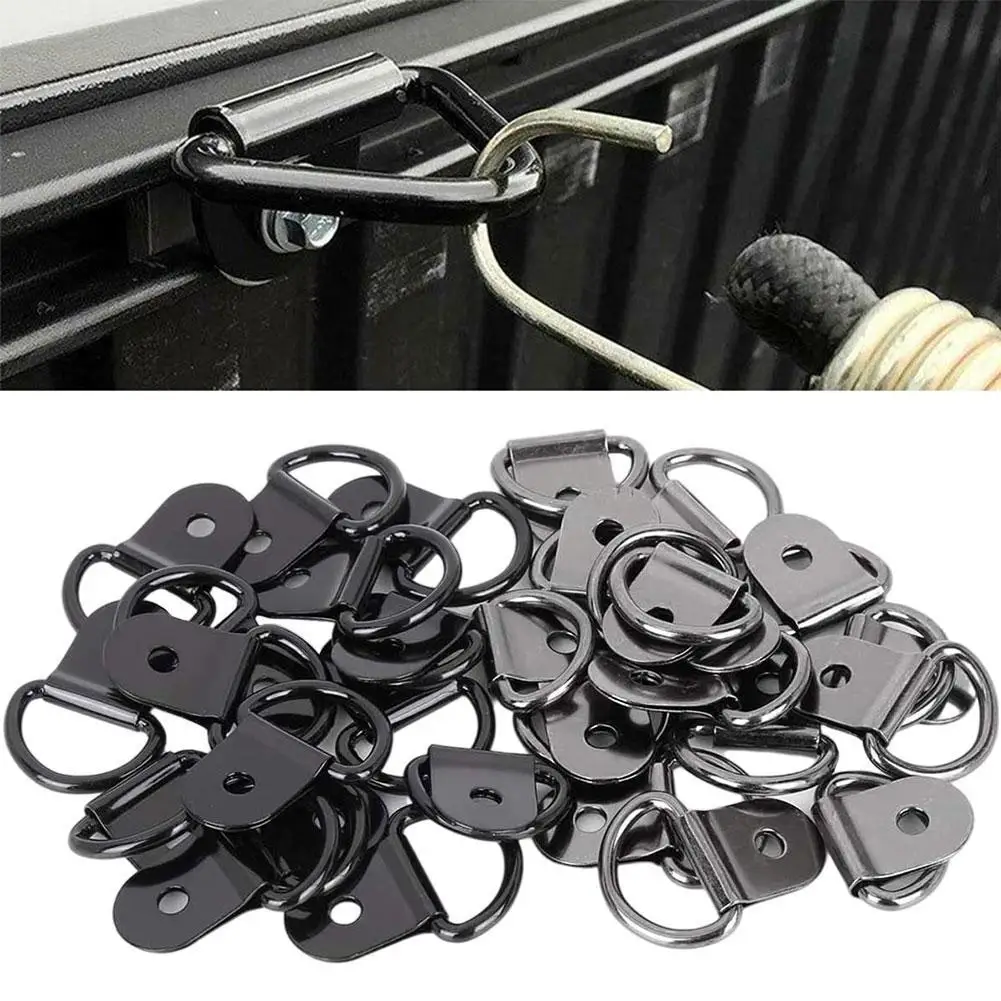 

40pcs Black D Shape Pull Hook Tie Down Anchors Ring Iron Steel Cargo Tie Down Ring for Car Truck Trailers RV Boats