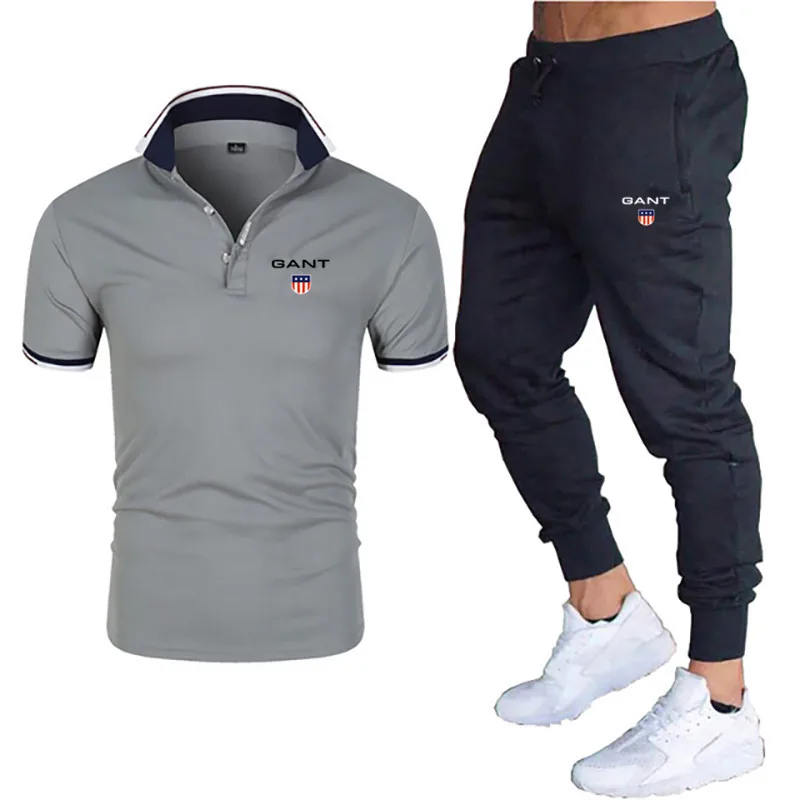 

2021 luxury brand men's spring and summer new printed men's Polo Shirt sports suit T-shirt + trousers leisure sports men's suit2