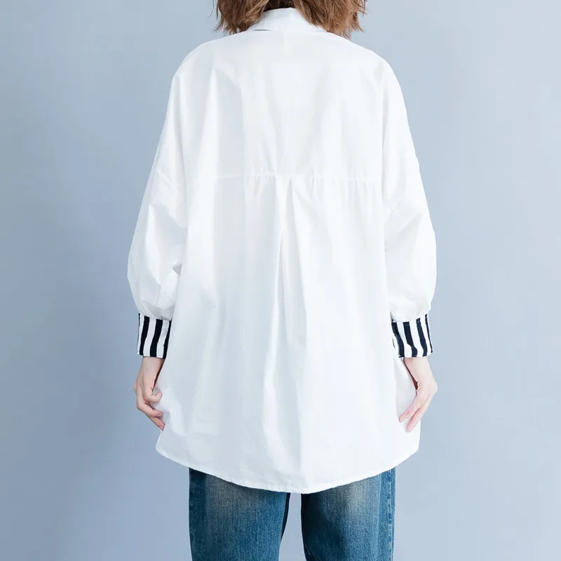 #2831 Весенняя белая длинная рубашка женская хлопковая с длинными рукавами в