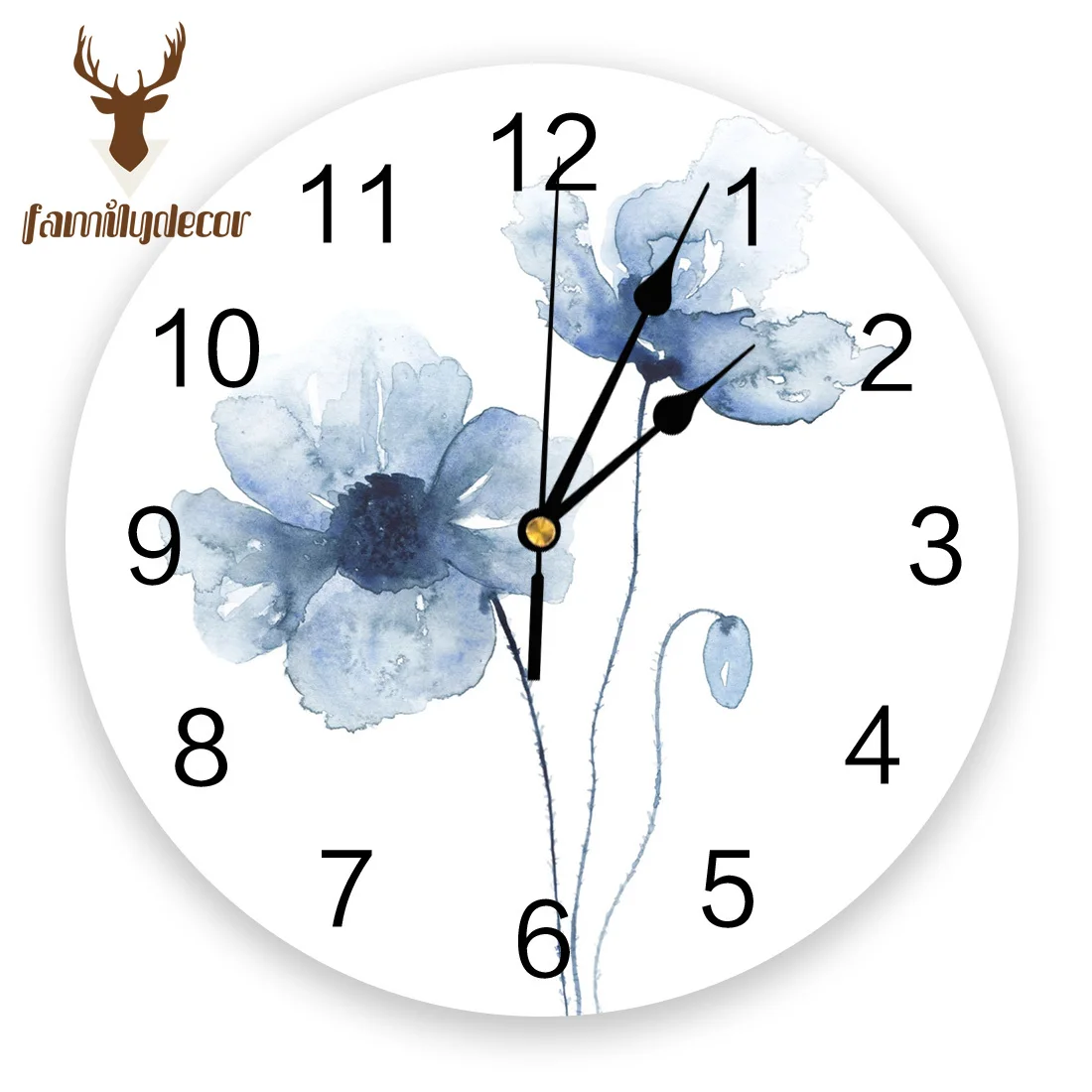 Синие Акварельные маки с принтом настенные часы из ПВХ современный дизайн