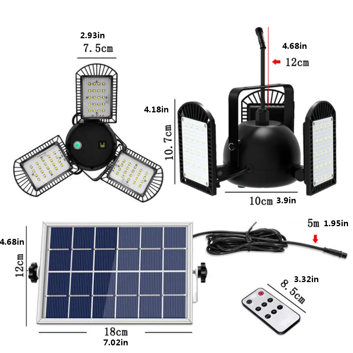 

60 led Solar Light 3 Lamp Head Adjustable Lightness With Remote Control 2/4/6 Timer Outdoor Waterproof Solar Garden Lamps