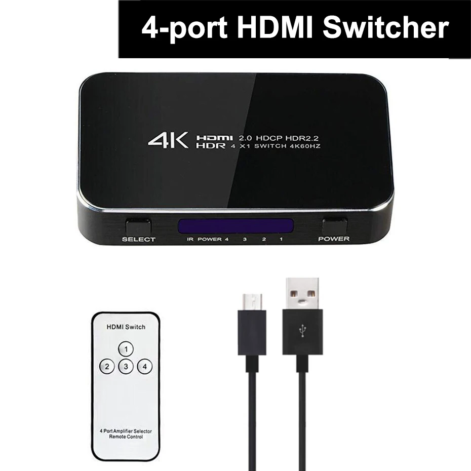 4X1 4K HDMI 2,0 переключатель разветвитель 4 в 1 выход 4 к X 2 к/60 Гц HDCP 2,2 пульт дистанционного управления для PS4 pro Blue ray DVD, Xbox - Цвет: 4X1