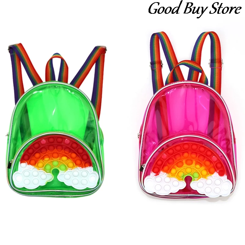 

PVC Transparent Fidget Backpack Children Kids Schoolbags Rainbow Bookbag 3D Lovely Bubble Backpacks Stress Relief Silicone Bags