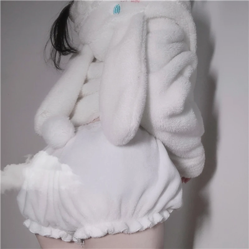 

Kawaii Pink And White Velvet Tube Top And Panties Set Sexy Tank Long Ear Doggy Bra and bloomers For Girl Adorable Underwear