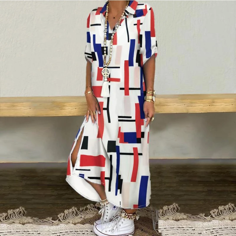 Повседневное женское платье макси в народном стиле летнее Свободное длинное с