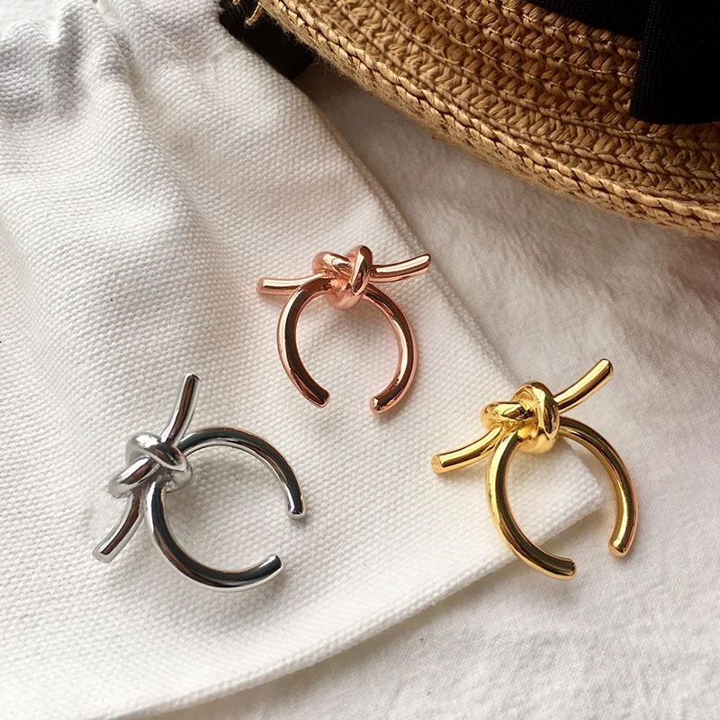 

Opening Adjustable Bow Cuff Line Ring Fashion Jewelry Gold Style Thick Knitted For Women Trend Best Friend Send Girlfriend Gifts