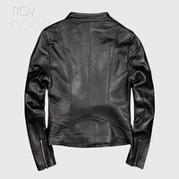 Novmoop office lady fitting style autumn sheepskin genuine leather motorcycle jacket women short coat abrigos mujer LT3162