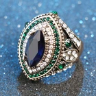 С цветочным рисунком в винтажном стиле кольца для женщин вечерние банкетные Свадебные кольца с зелеными кристаллами ручной работы; Комплект: синий камень кольцо Роскошные ювелирные изделия аксессуары