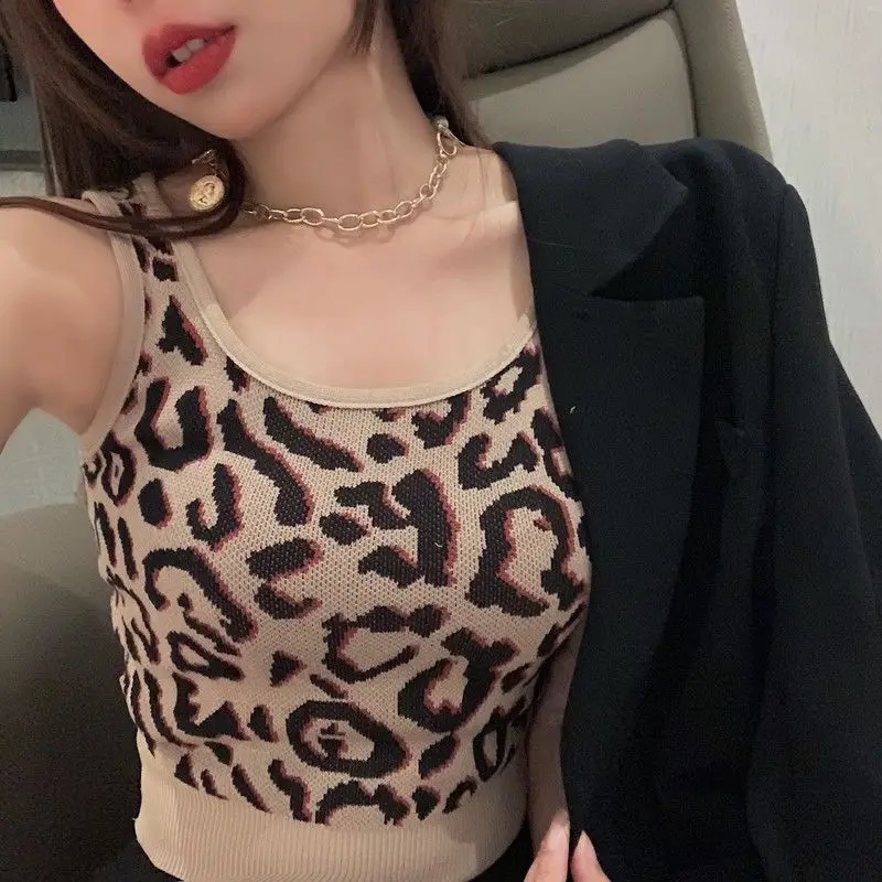 Женский корсет топы кофта женский летний вязаный Леопардовый топ майка