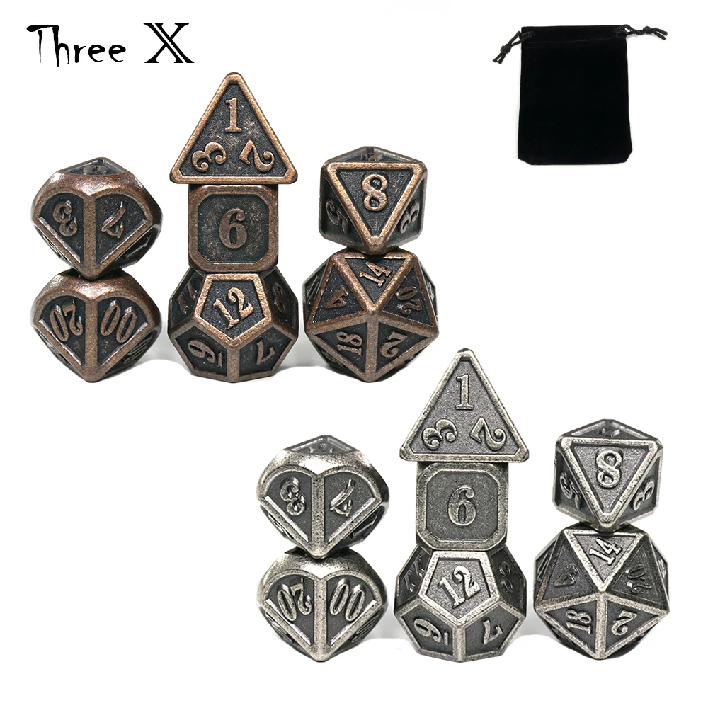 Древний металлический набор игральных костей игра DND многогранные Твердые