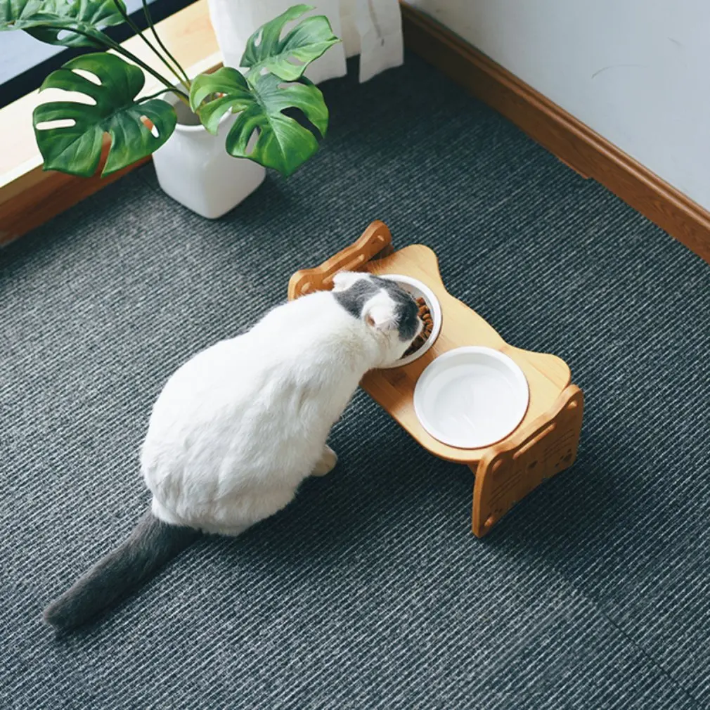 

Wood Porcelain Material Feeder For Pet Dogs Pet Feeder Pet Products Durable Up And Down Double-bowl Pet Bowl