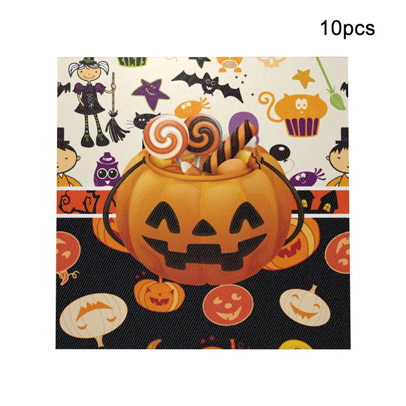 napkin-10pcs Halloween Candy Pumpkin Head Theme Creative Party Package Decoration Party Supplies Party Disposable Tableware Cup Plate - Цвет: napkin-10pcs